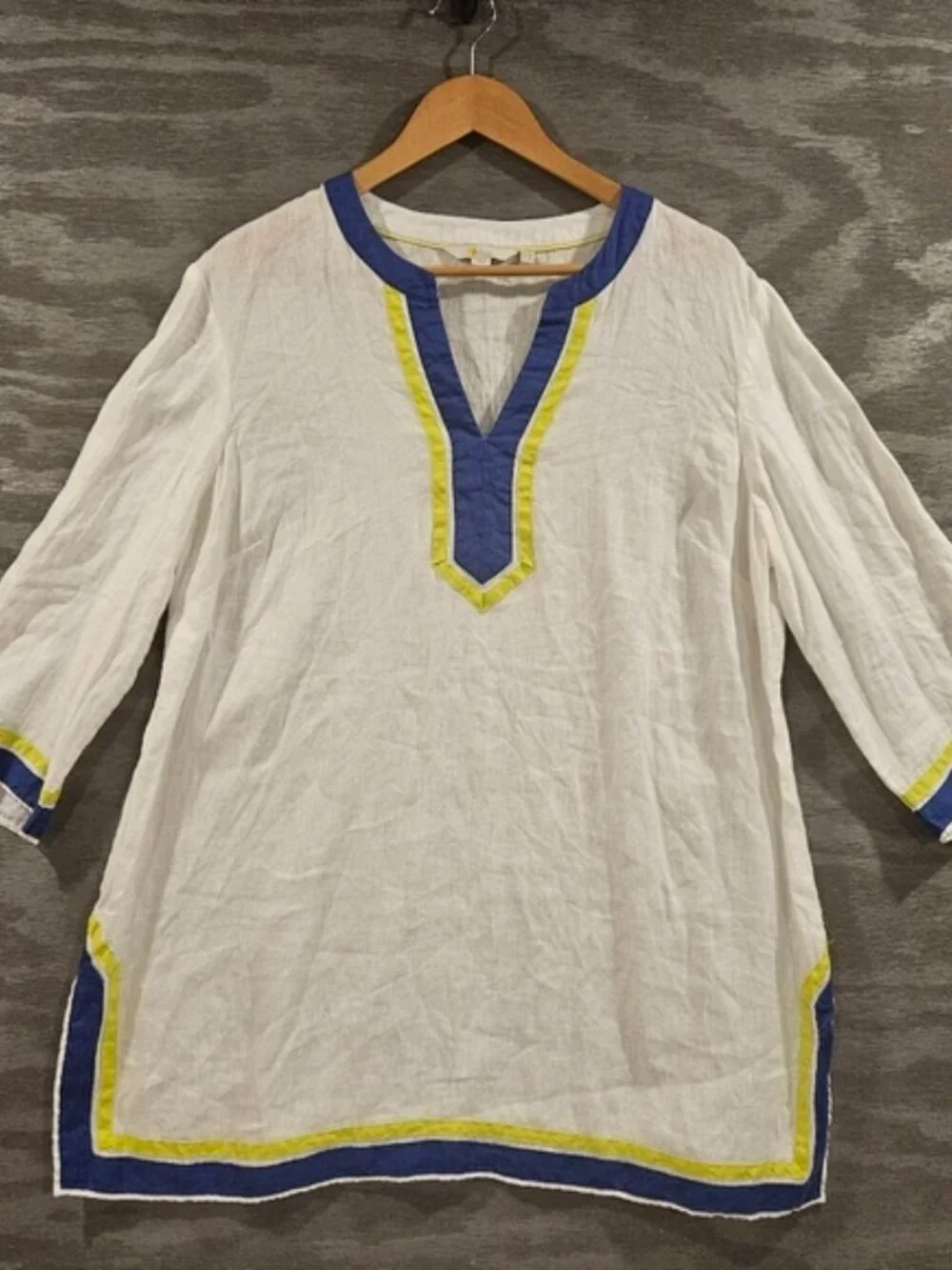 Boden SZ 16 White Linen Neck Detail Tunic Top/Dress Bell Sleeve Beach Loose Fit - Picture 2 of 10